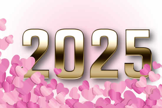 Photo numéro 2025 sur fond de paillettes rouges 